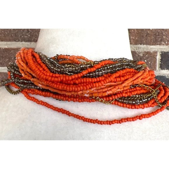 Shades of Orange 20 Strand Torsade Statement Necklace - Picture 2 of 8
